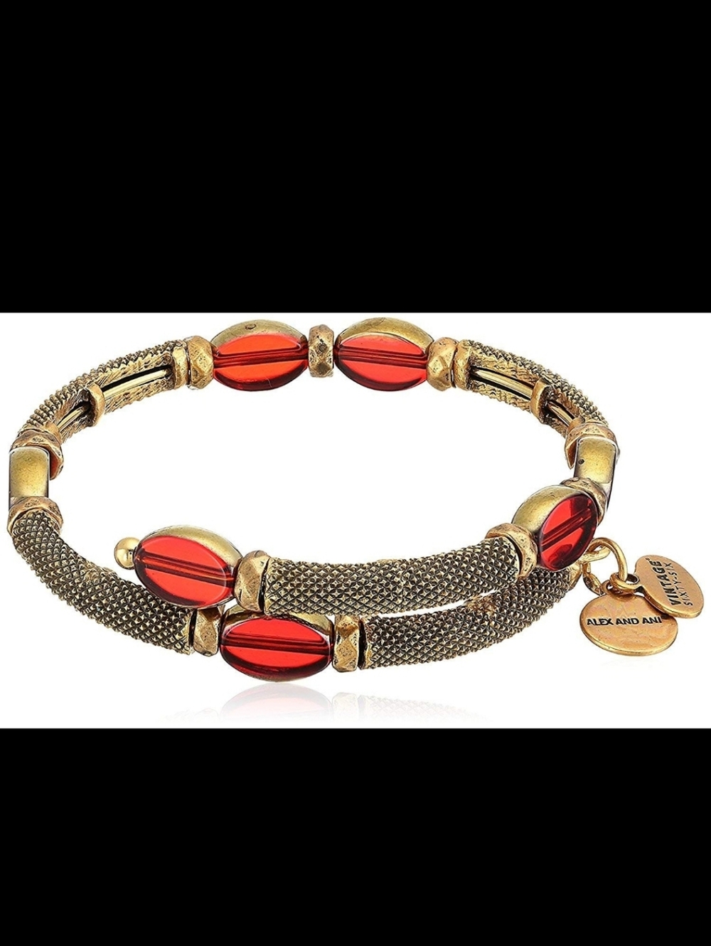 Alex and Ani NWT Ruby Red Beaded Mesh Expandable Bracelet Gold Tone Bloomingdale